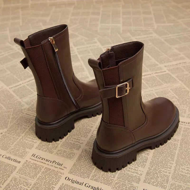 Women's Boots Designer Heeled Shoes Leather Retro Ankle Boots Fashion Goth Chelsea Boots New Walking Cozy Dress Mujer Botas