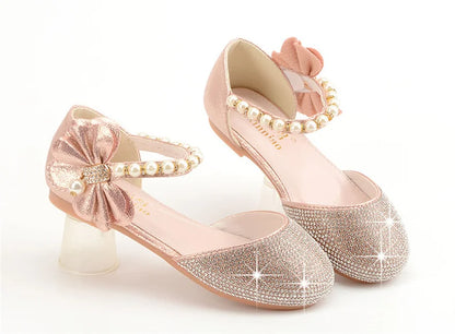 Girls Wedding Shoes Glitter New Brand Flat Heels Children Princess Sandals Dance Kids Fashion Party Shoes with Pearl