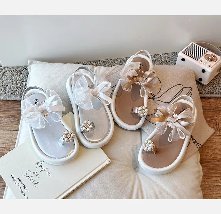 Girls' Elegant Sandals - Versatile & Stylish For Indoor/Outdoor, Beach-Ready Princess Shoes With Beaded Tassels, Breathable & Li