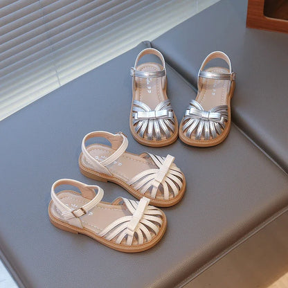 Girls Summer Non-slip Soft Sole Sandals Toddler Cute Bow Round Head Beach Shoes Baby Girl Fashion Elegant School Party Shoes