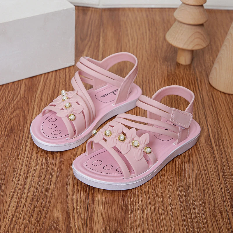 Chic Toddler Girls' Flower Adorned Open Toe Sandals - Comfy, Non-Slip Sole with Easy Hook and Loop Closure for Casual Wear