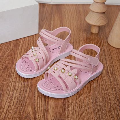 Chic Toddler Girls' Flower Adorned Open Toe Sandals - Comfy, Non-Slip Sole with Easy Hook and Loop Closure for Casual Wear
