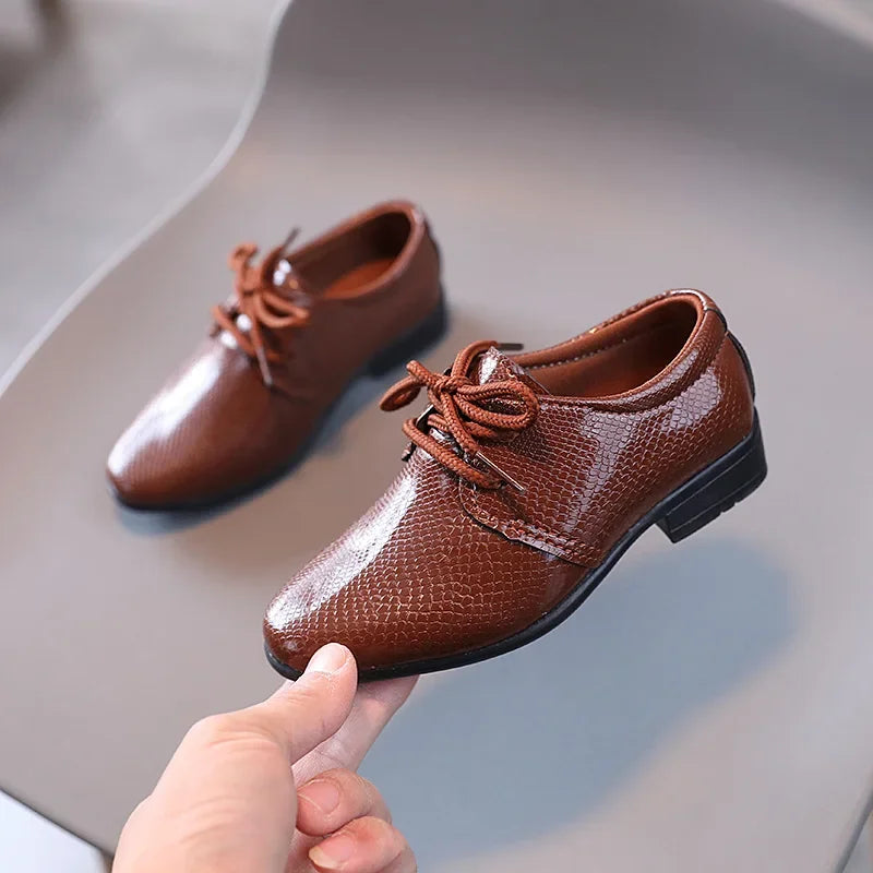 Boy Leather Shoe Black White Versatile Children's Flats for School Performance Causal Fashion Lace-up Kids Formal Uniform Shoes