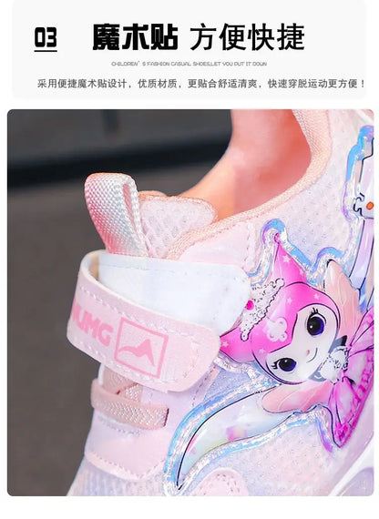 Sanrio Kuromi Girls Light Up Sneakers New Waterproof Leather Princess Running Casual Sports Shoes with Cotton Lined for Kids
