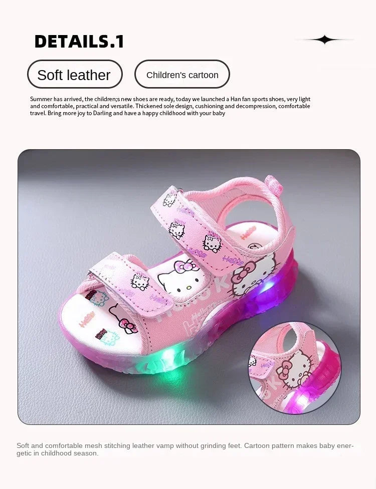 Summer New Baby Girls Led Light Sandals Cute Hello Kitty Children's Casual Shoes Anti-slip Kids Beach Shoes Outdoor Shoes