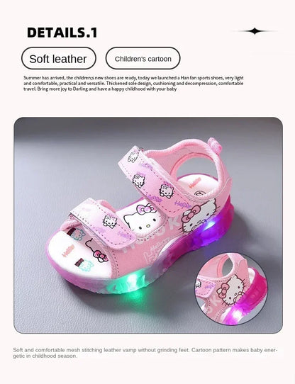 Summer New Baby Girls Led Light Sandals Cute Hello Kitty Children's Casual Shoes Anti-slip Kids Beach Shoes Outdoor Shoes
