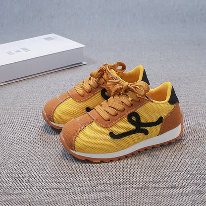Children's Sneakers 3-18 Years Old Four Seasons Yellow Breathable Boys Girls Casual Shoes Gray Soft Non-slip Kids Running Shoes