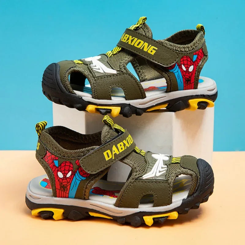 New Summer Kids Boys Sandals Closed Toe Cartoon Spiderman Shoes Orthopedic Sport Pu Leather Soft Baby Girls Beach Shoes Children