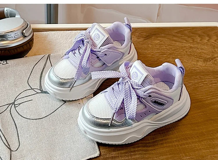 Students Sneakers Soft Sole Girls Running Shoes Mesh Breathable New Fashion Toddle Children Sports Shoes Non-slip Trendy