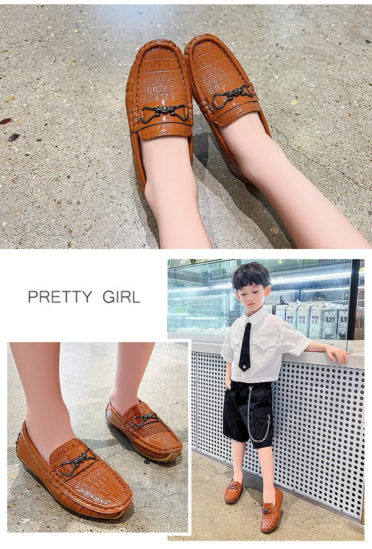 Children's Leather Shoe Boys Moccasins Non-slip Britain Style Round-toe Flat Shoes 2025 Autumn Fashion Casual Kids Loafers