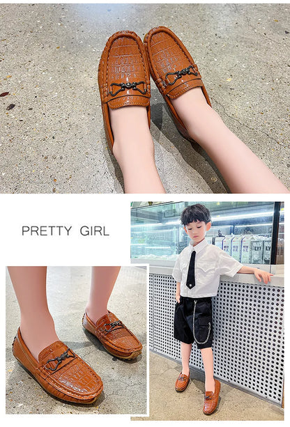 Children's Leather Shoe Boys Moccasins Non-slip Britain Style Round-toe Flat Shoes 2025 Autumn Fashion Casual Kids Loafers