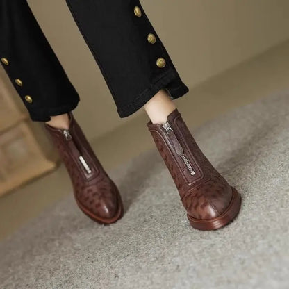 Women's Short Boots New Autumn Winter Zipper Vintage Chunky Heel Middle Heel Shoes Comfortable Warm Non Slip Fashion Boots
