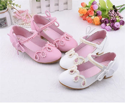 New Princess Kids High Heels Shoes Girls Wedding Dress Party Leather Shoes Children's White Shoes Performance Shoes for Students