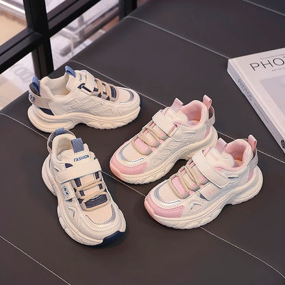 Boys Girls Sports Shoes Non-slip Trendy Students Sneakers Thick Soft Sole 2025 New Fashion Children Running Shoes Hook&loop
