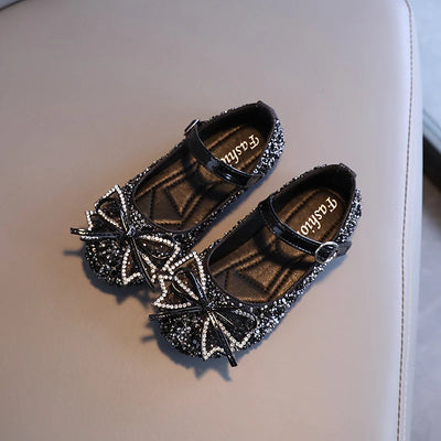 Girl's Princess Shoes Crystal Sequins Bowtie Party Glitter Children Mary Janes Three Colors Wedding Shallow Chic Kids Shoe 26-36