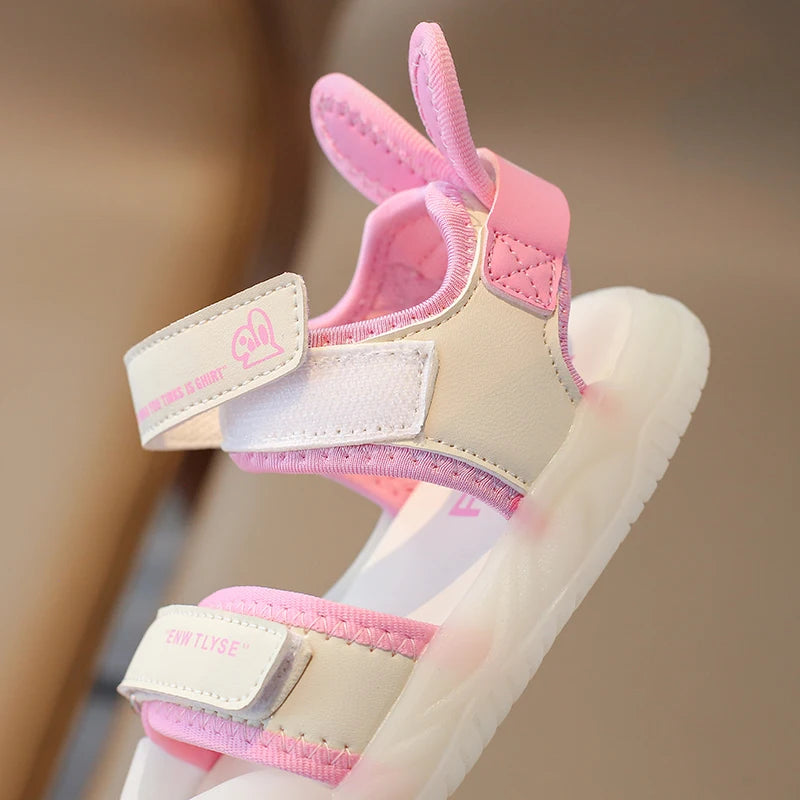 Children's Sandals 2-12 Years Old Cartoon Greenish Pink Soft Boys Girls Beach Shoes Casual Non-slip Kids Baby Sports Sandals