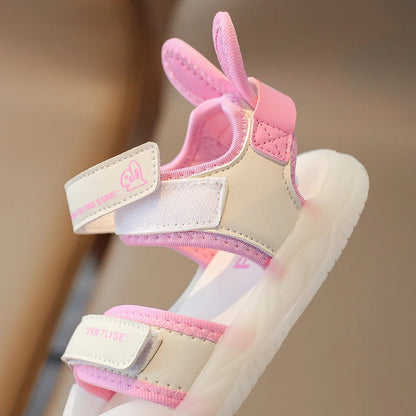 Children's Sandals 2-12 Years Old Cartoon Greenish Pink Soft Boys Girls Beach Shoes Casual Non-slip Kids Baby Sports Sandals