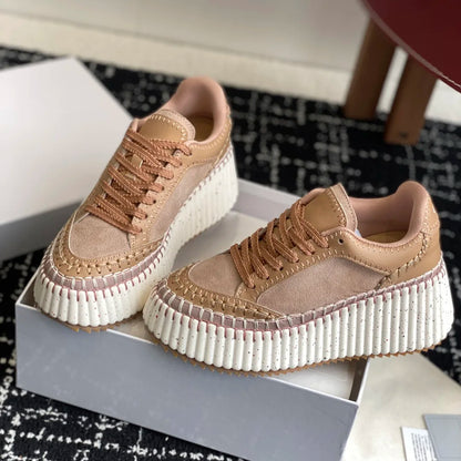 Hot-selling New Women's Sneakers Platform White Shoes Wedge-heeled Casual Shoes Luxury Design Cowhide Material Size 35-40