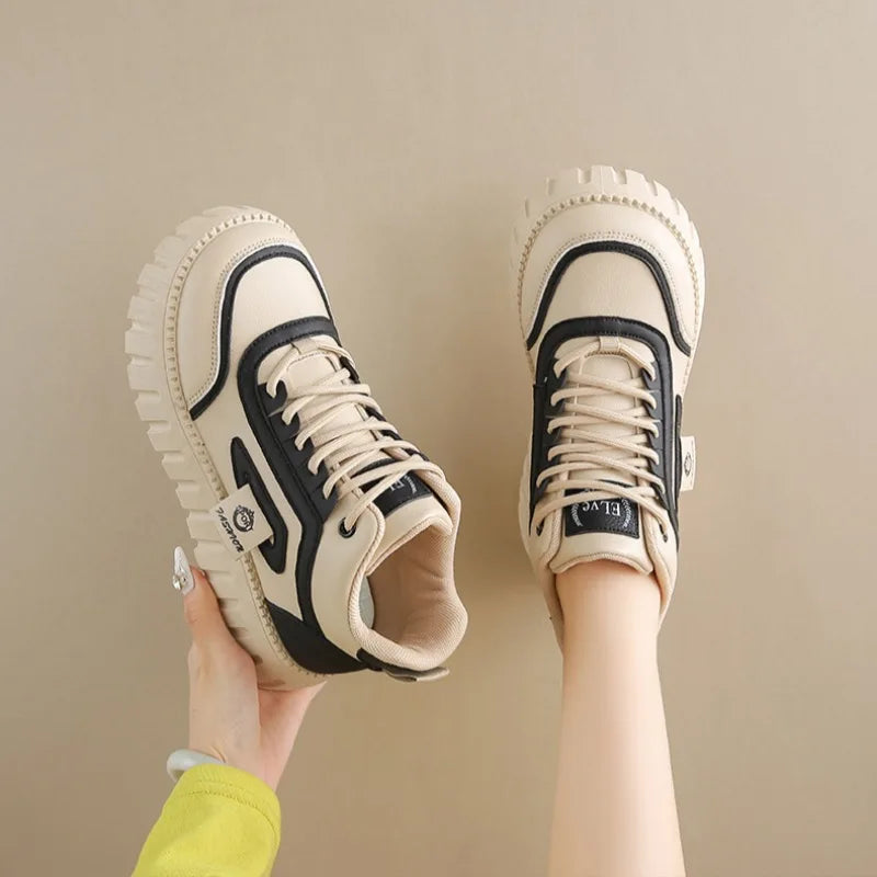 Women's Platform Sneakers Fashion High-top Casual Shoes for Women Lace Up Vulcanized Shoes Trendy Skateboard Shoes Zapatos Mujer