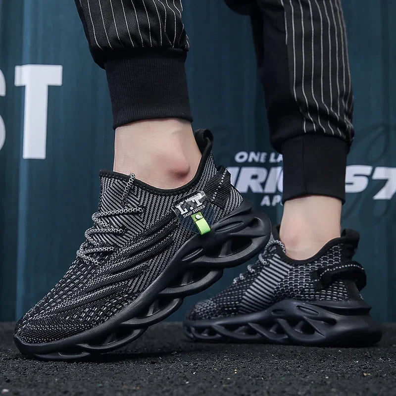 Men Sports Running Black Jogging Shoes Casual Sneakers Outdoor Breathable Mesh Women Light Shock-absorption Black Tennis