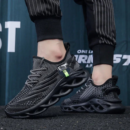 Men Sports Running Black Jogging Shoes Casual Sneakers Outdoor Breathable Mesh Women Light Shock-absorption Black Tennis