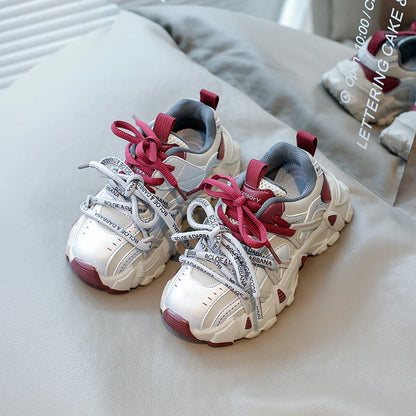 Children's Sneakers Four Seasons Leather Boys Girls Single Shoes Black Soft Bottom Non-slip Kids Running Shoes