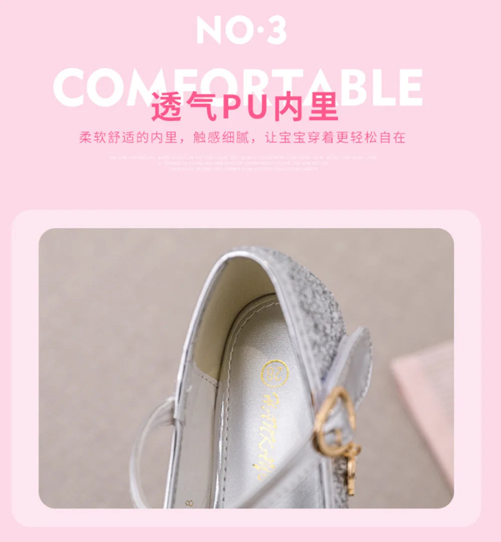 Fairy Girl High Heels Princess Shoes Halloween Cosplay Kids Shiny Sofia Cinderella Aurora Rapunzel Party Dress Up Leather Shoe