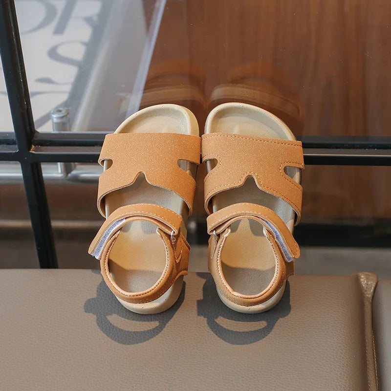 Boys Girls Sandals PU Suede Soft Beach Shoes For Children Casual Hook Loop Anti Slip Kids Sandals