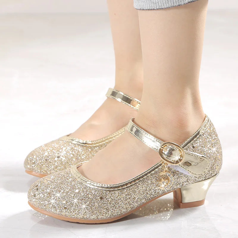 Fairy Girl High Heels Princess Shoes Halloween Cosplay Kids Shiny Sofia Cinderella Aurora Rapunzel Party Dress Up Leather Shoe