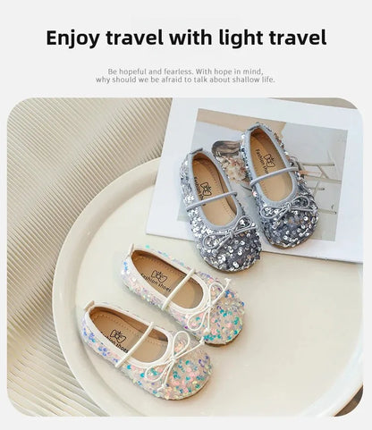 Girls' Shoes Spring New Fashion Little Girl Sequin Princess Shoes Soft Sole Girls' Shallow Mouth Single Shoes Breathable