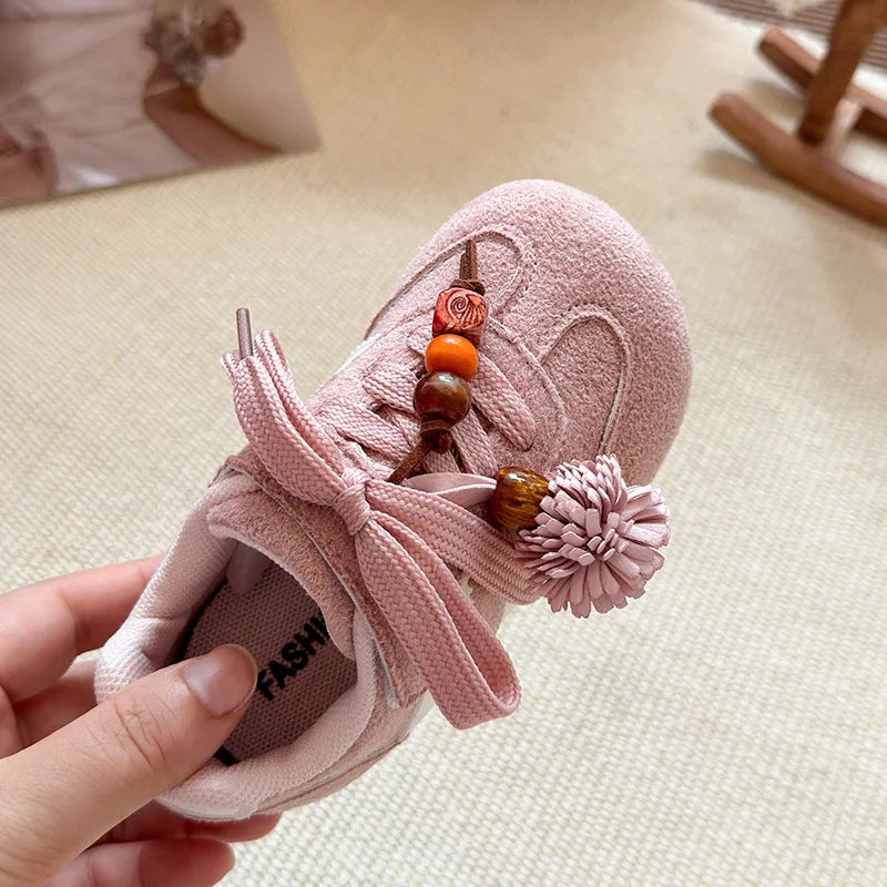 Girls Casual Sneakers Autumn New Toddler Flat Shoes Flower Children Retro Classic Fashion Non-slip Kids Running Sport Shoes