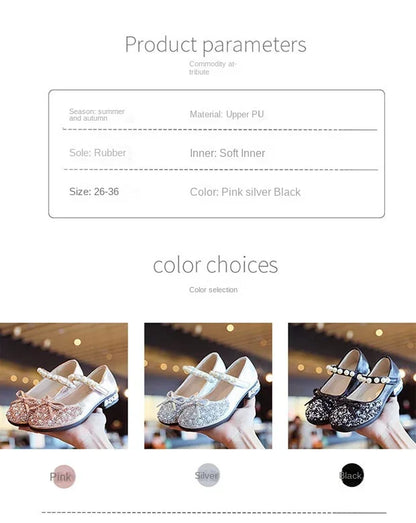 Princess Party Girls' Shoes Children's Wedding Shoes Mary Jane Flats Elastic Shoes Baby Fashion Pearl Diamond kids Dance Shoes