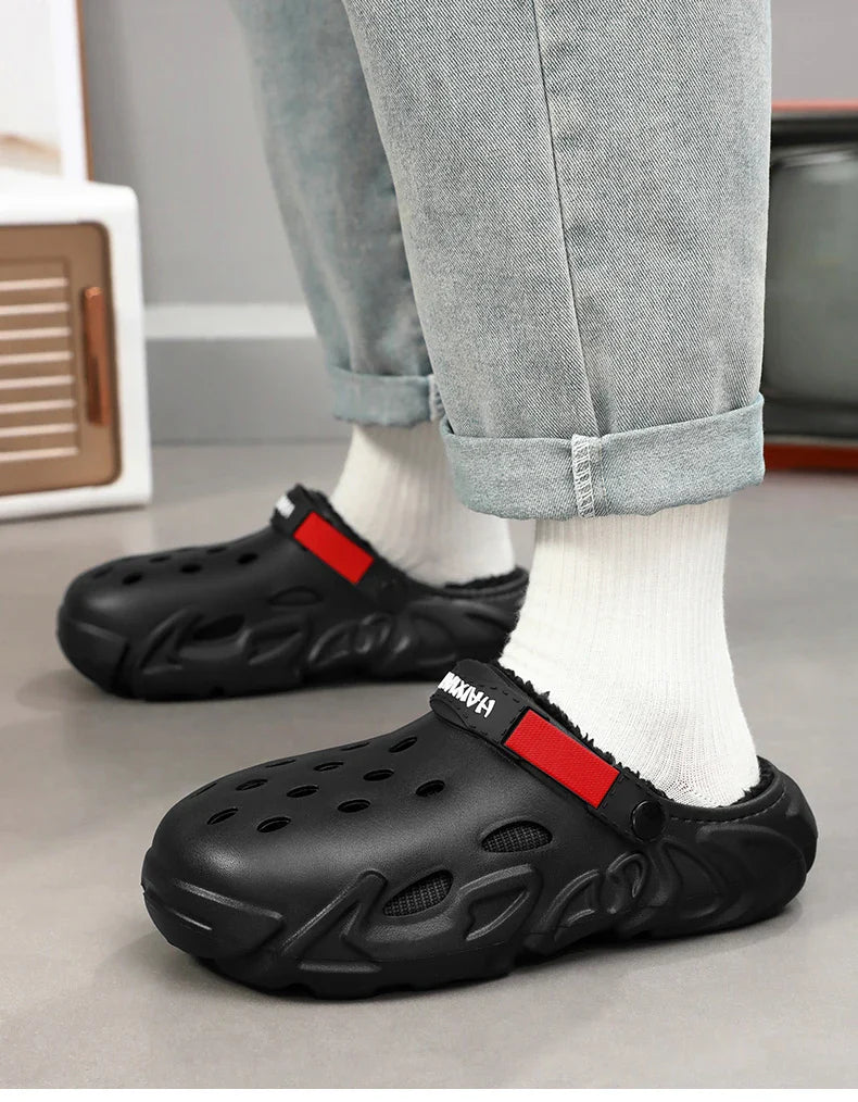 Winter Warm Home Slippers Men Waterproof Fur Clogs Slippers Garden Slippers Fuzzy Plush Slippers Bedroom Shoe For Indoor Outdoor (Available)