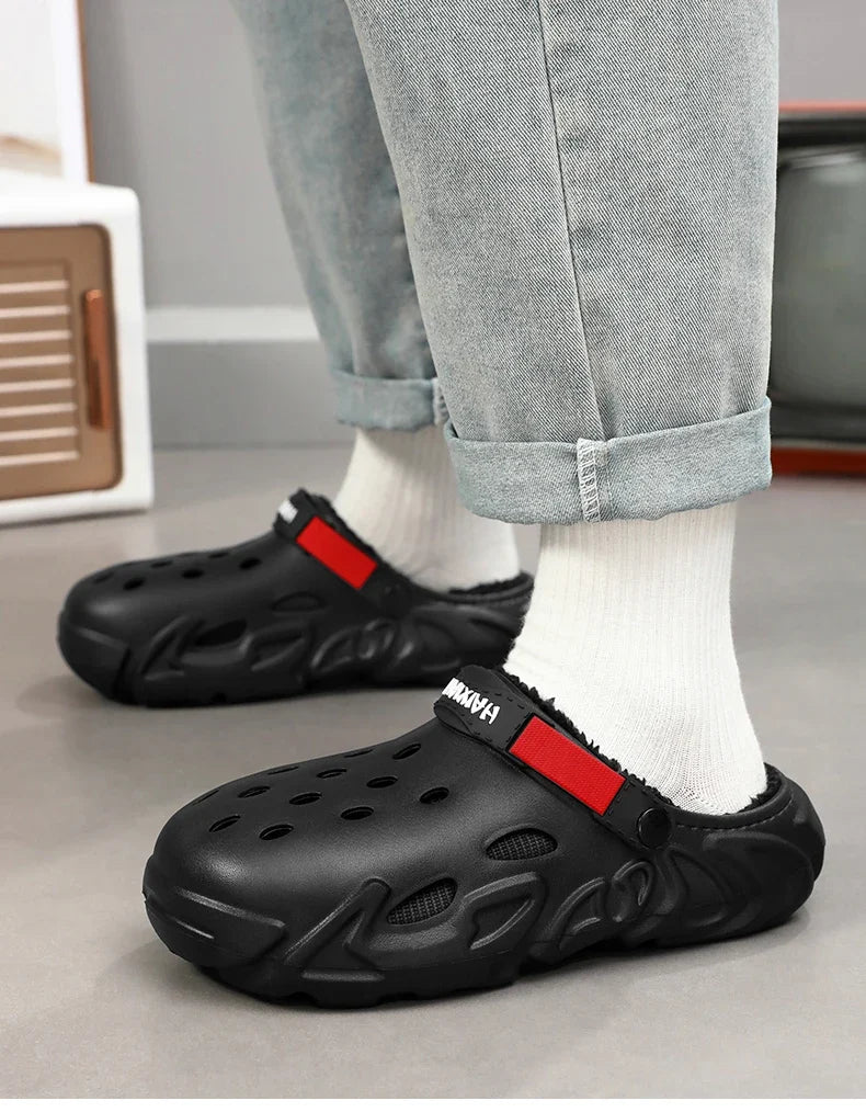 Winter Warm Home Slippers Men Waterproof Fur Clogs Slippers Garden Slippers Fuzzy Plush Slippers Bedroom Shoe For Indoor Outdoor (Available)