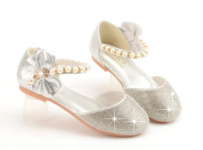 Girls Wedding Shoes Glitter New Brand Flat Heels Children Princess Sandals Dance Kids Fashion Party Shoes with Pearl