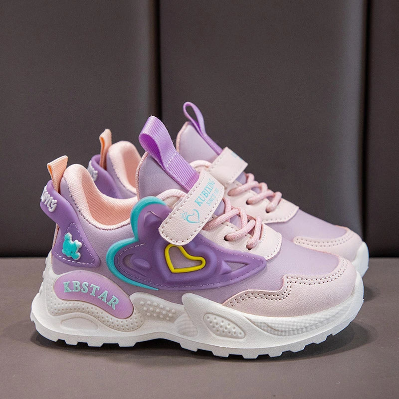 Children's Running Shoes Girls Sneakers Fashion Classic Hot Sale Kids School Casual Sports Shoes Anti-skid Pink with Love Heart