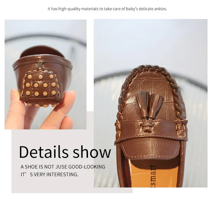 Children Moccasin Shoes Boys Flats Loafers Non-slip Tassels Cute Kids Casual Leather Shoes Soft Slip-on Pleated Solid Color 2023