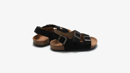 Boys Summer Soft Soled Cork Sandals Children One Line Herringbone Slippers Girl Beach Breathable Double Ring Buckle Casual Shoes