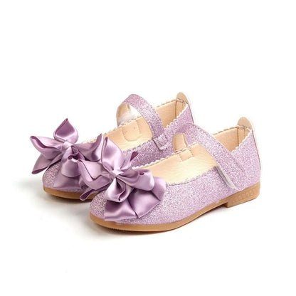 Female Glitter Princess Dress Shoes Soft Bottom Bow-knot Dance Party Shoes Bright Non-slip Leather Shoes Girls