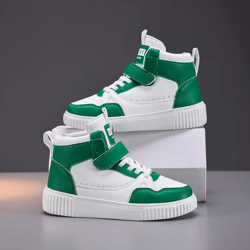 New High Top Childrens Boy Sneakers Outdoor Running Basketball Kids Sports Shoes Non-slip Luxury Pu Leather Boys Sports Shoes