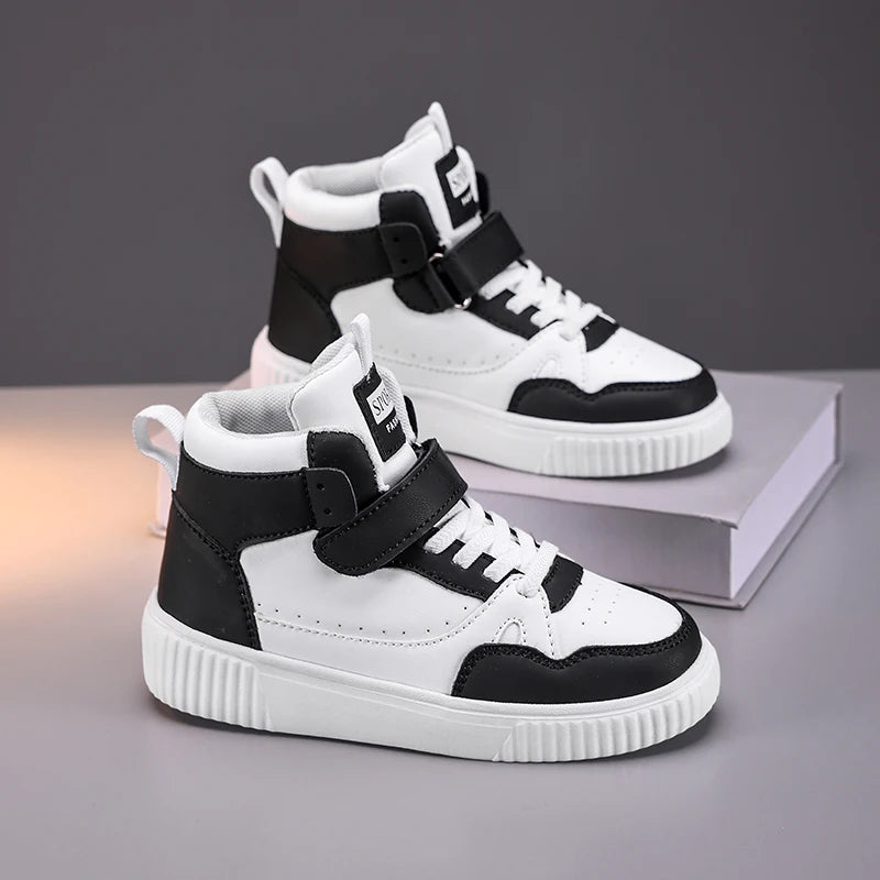 New High Top Childrens Boy Sneakers Outdoor Running Basketball Kids Sports Shoes Non-slip Luxury Pu Leather Boys Sports Shoes
