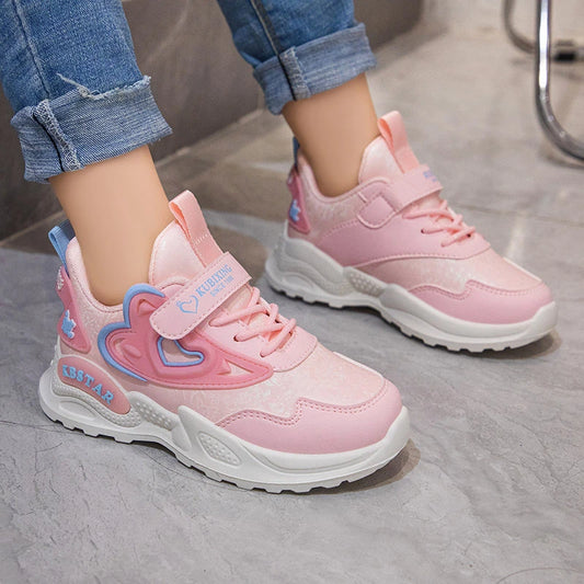 Children's Running Shoes Girls Sneakers Fashion Classic Hot Sale Kids School Casual Sports Shoes Anti-skid Pink with Love Heart
