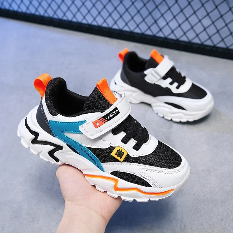 Kid Sneakers Sport Shoes for Boys Fashion Leather Children Breathable Mesh Comfort Shoes Casual Walking Outdoor Running Shoes