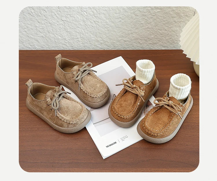 Kids Casual Loafers for Boys Girls 2025 New Autumn Toddler Walking Shoes Non-slip Thick Sole Retro Chic School Outdoor Footwear