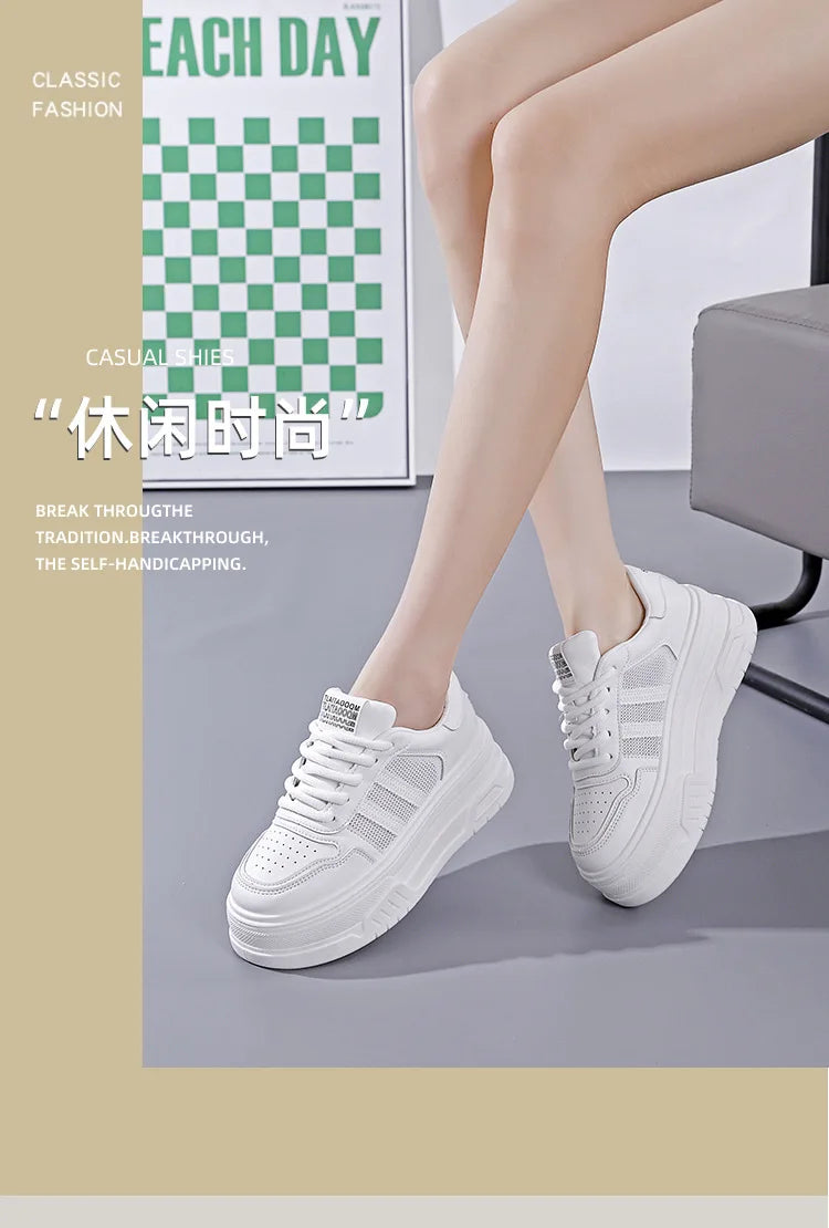 White Sneakers for Women Versatile Thick-Soled Height-Increasing Summer Height-Increasing Sports Casual Board Shoes