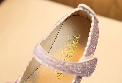Glitter with Bow-knot Princess Sweet Bling Dress Shoes for Dance Party Girls Leather Shoes for Toddlers Kids Big Children Flats