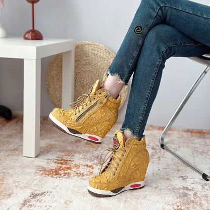 Womens Sneakers Shoes Fashion Platform Designer Thick Sole Casual Hoof Heels TPR Autumn Round Toe Solid High Increased Inte