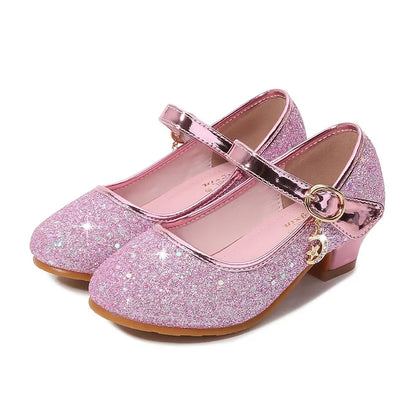 Girl High Heels Princess Shoes Halloween Cosplay Kids Shiny Party Dress Up Leather Shoe for School Uniform Wedding