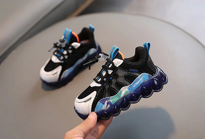 New Kid Sneaker Anti Slip Soft Bottom Boy LED Light Shoes Comfort Versatile Girls Casual Shoe Simple Child Mesh Shoes
