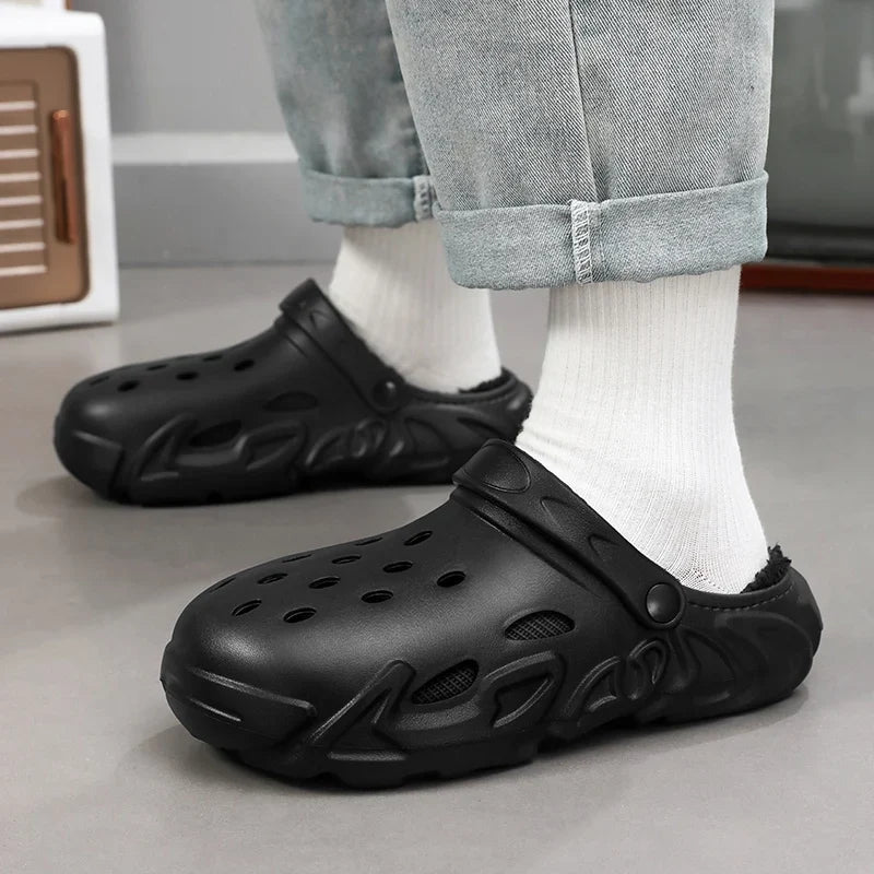 Winter Warm Home Slippers Men Waterproof Fur Clogs Slippers Garden Slippers Fuzzy Plush Slippers Bedroom Shoe For Indoor Outdoor (Available)